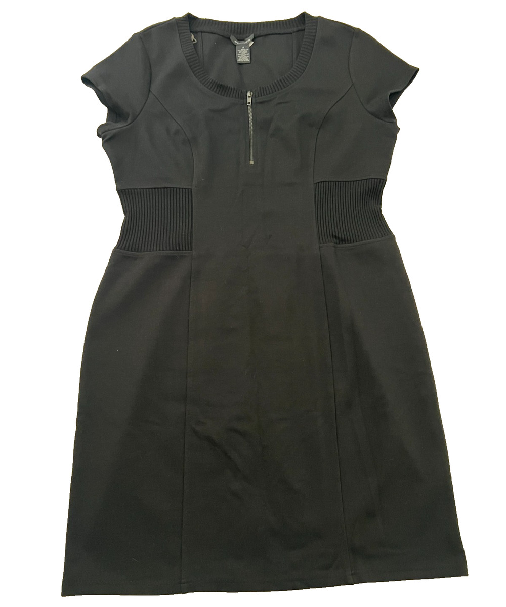 Spense Women's Size 14 Black Short Sleeve Sheath Dress Ribbed Waist Zip Front